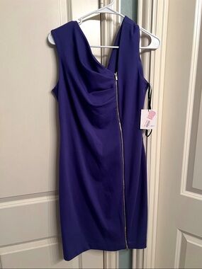 Calvin Klein Purple/Blue Sheath Dress with Front Zip